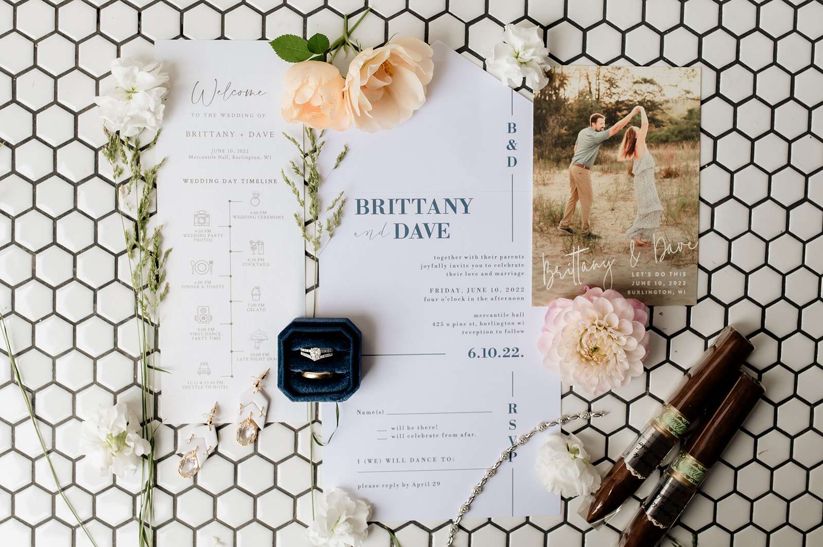 Wedding Invitations | Mercantile Hall | Burlington, WI